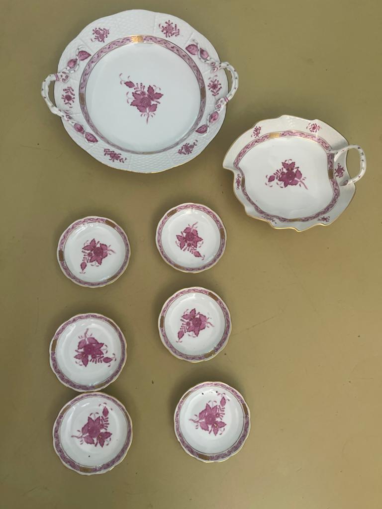 Herend apponi roze rasberry bonbonschaal bordjes en bord, Ophalen of Verzenden
