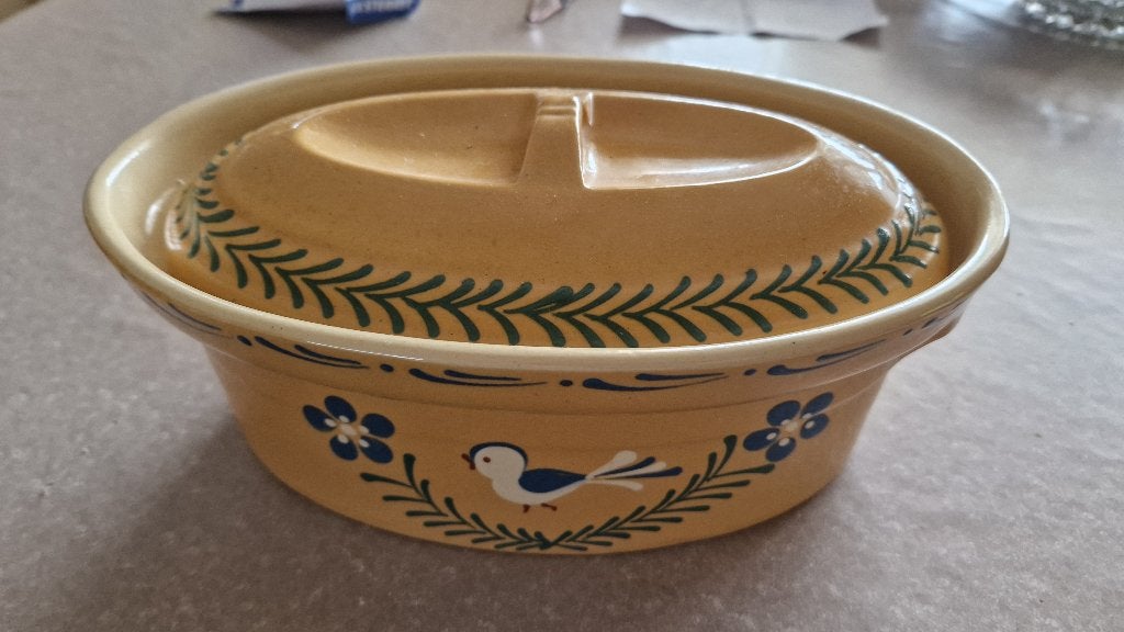 vintage oude keukenschaal met deksel, Voorraadpot, Ophalen of Verzenden, Zo goed als nieuw, Steen/keramiek