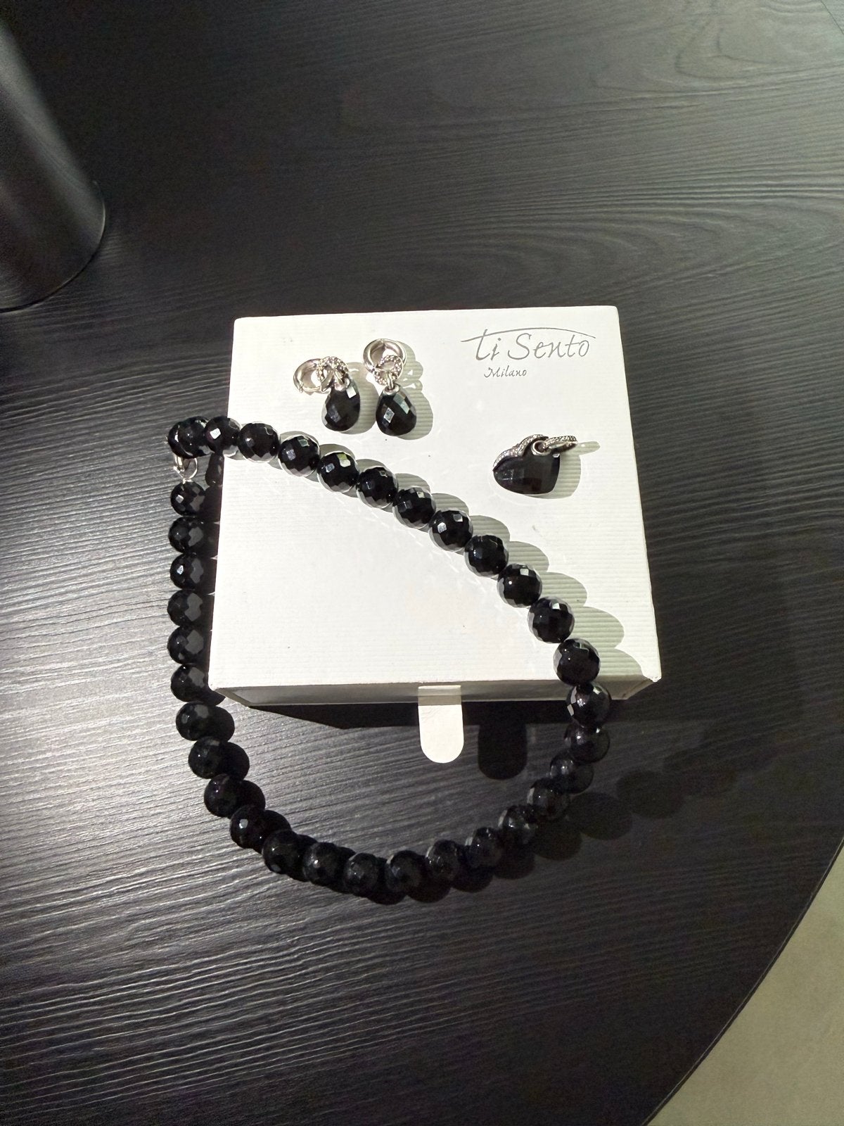 Ti Sento Milano Ketting en Oorbellen Set, Zwart, Zo goed als nieuw, Zilver, Ophalen