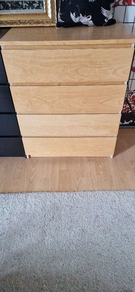 2x Nette ladenkast, 4 lades, Malm Ikea eikenhout, Huis en Inrichting, Kasten | Ladekasten, Ophalen, Gebruikt, Eikenhout, 50 tot 100 cm