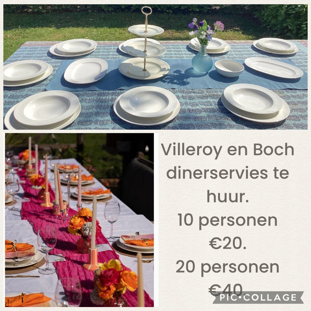 “21 diner” servies huren, off white, 10 personen €20, Ophalen, Porselein, Overige stijlen