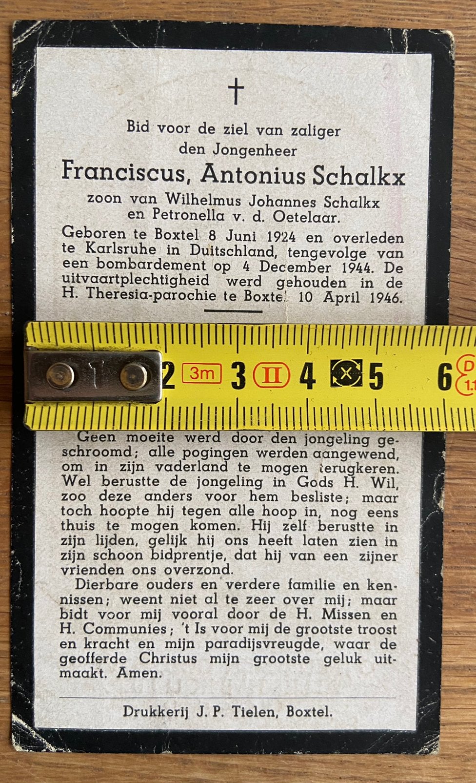 Or Ned bidprent Boxtel Duitsland 1944 bombardement, Verzamelen, Ophalen of Verzenden, Duitsland, Foto of Poster