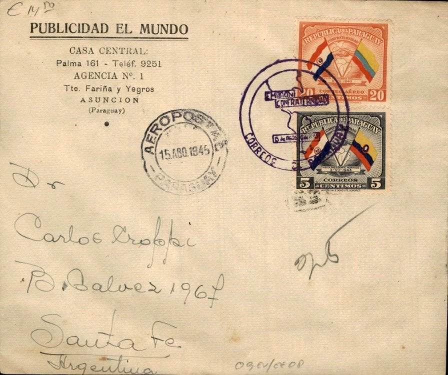 Paraguay - Reclame - Stempels - 1945, Verzenden, Envelop