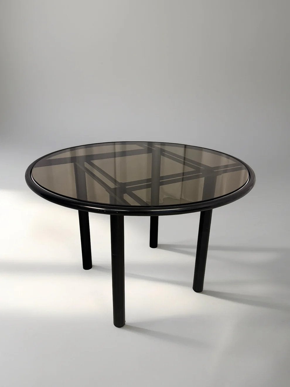 Postmoderne eettafel met rookglas, Ophalen, 100 tot 150 cm, Post modern, Rond