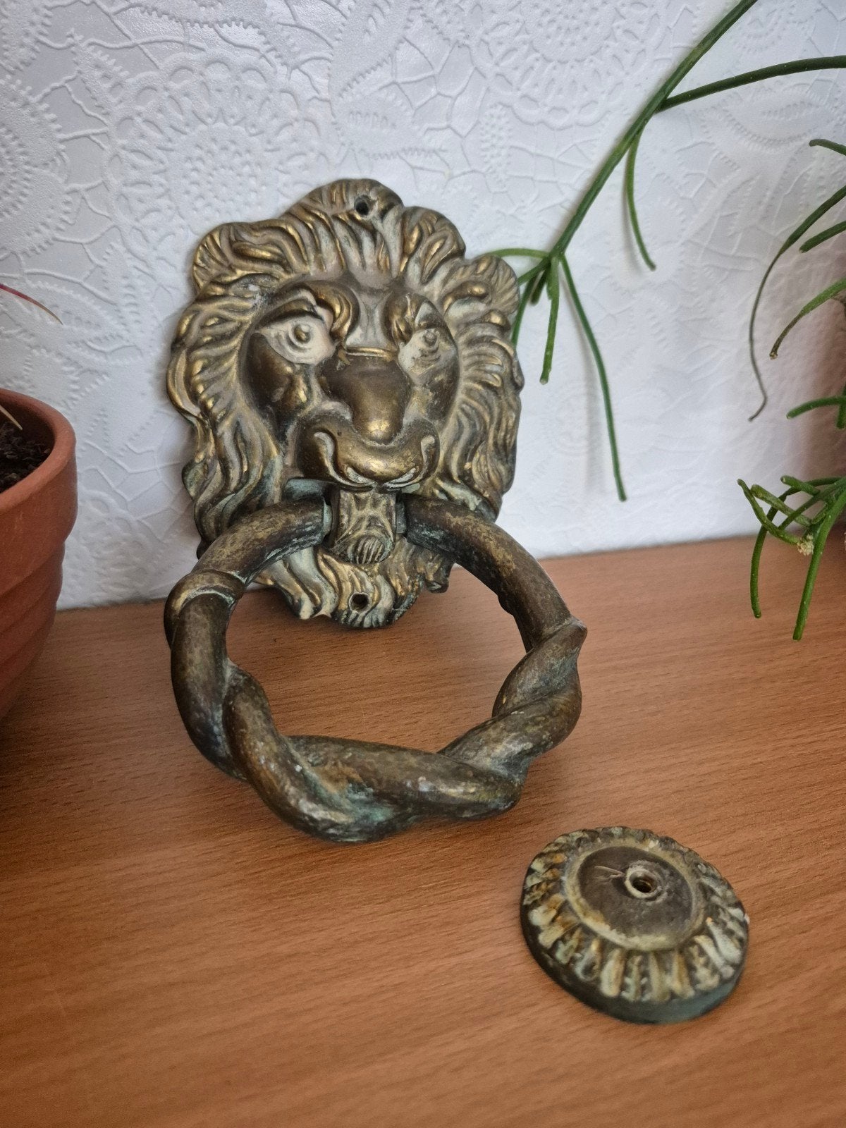 Mooie antieke koper messing leeuwenkop deurklopper, Ophalen of Verzenden, Koper