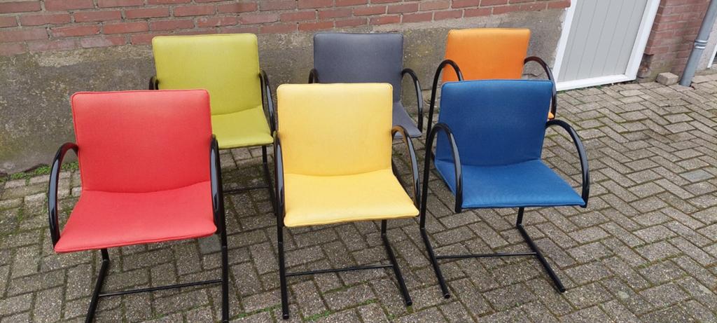 Set van 6 vintage eetkamerstoelen metaform de cirkel, Ophalen, Gebruikt, Stof, Vijf, Zes of meer stoelen
