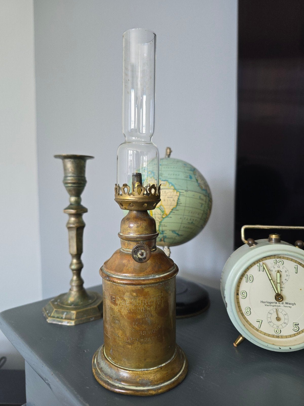 Prachtige antieke 19e eeuwse Franse Olielamp Lampe de Surete, Antiek en Kunst, Antiek | Lampen, Ophalen of Verzenden
