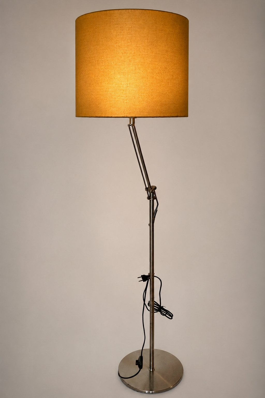 Staande schemerlamp met mosterdgele kap, verstelbaar, Ophalen, Gebruikt, 100 tot 150 cm, E27 (groot)