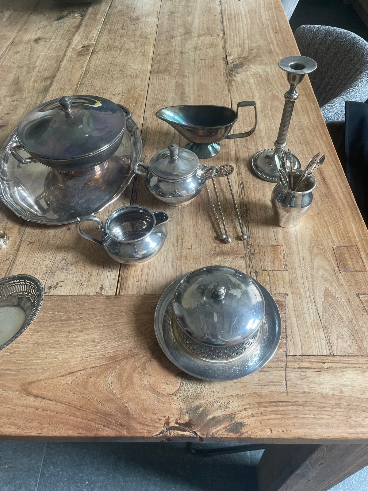 Grote collectie verzilverd servies en bestek, Ophalen, Zilver