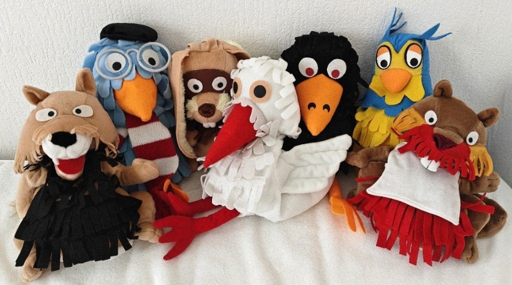 7 Handpoppen / Poppenkastpoppen Fabeltjeskrant. BOSDIEREN., Ophalen of Verzenden, Zo goed als nieuw, Overige typen