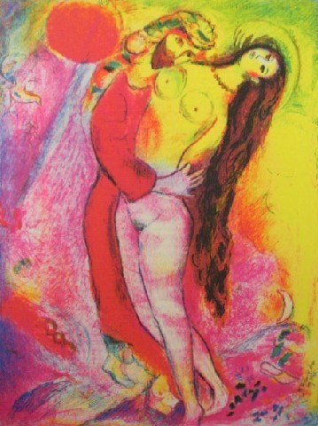 Marc Chagall(1887)Lithografie" Arabian Nights" Afb 4 Gen Gel, Personages en Fantasiefiguren, Ophalen of Verzenden, Lithografie