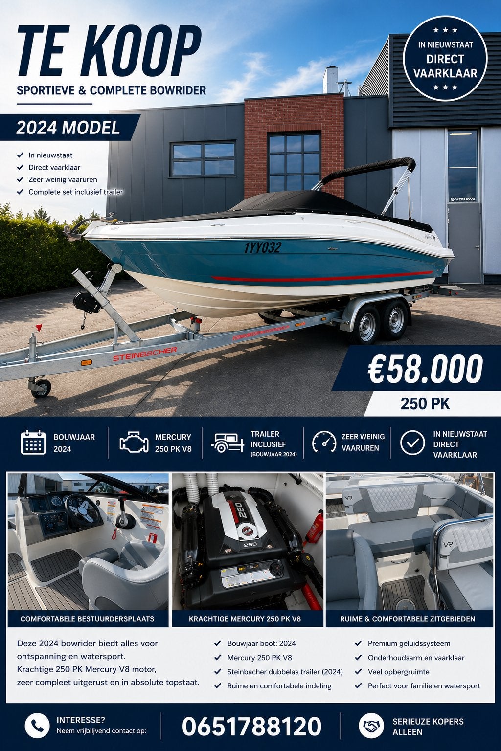 Bayliner VR5 E. 2024 in nieuwstaat. Met trailer., Watersport en Boten, Ophalen, Binnenboordmotor, Zo goed als nieuw, Bayliner