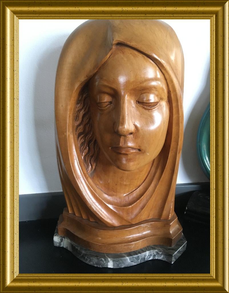 Oude houten buste, houtsnijwerk hoofd, Antiek en Kunst, Ophalen of Verzenden