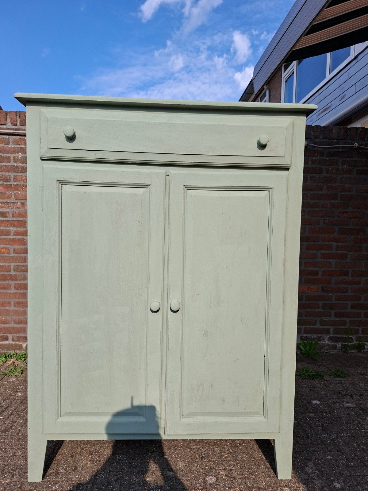 Landelijke Meidenkast / Halkast in Saliegroen, Ophalen, 25 tot 50 cm