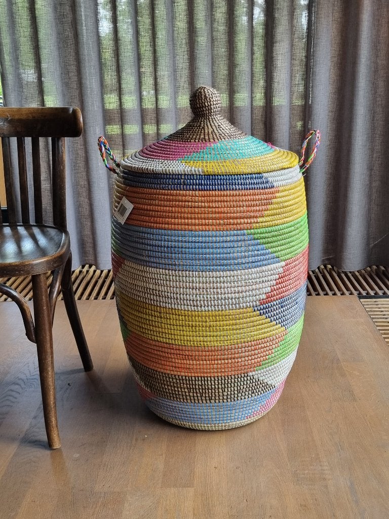 Afrikaans wasmand multicolor zeegras opbergmand uit Senegal, Mand, Rond, Nieuw, Ophalen of Verzenden
