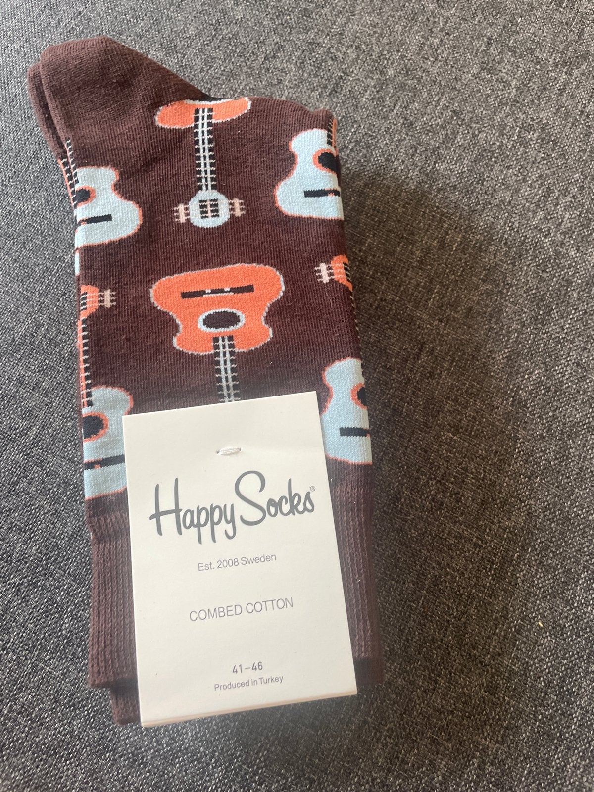 Happy Socks met gitaarprint - Maat 41-46, Verzenden, Nieuw, Maat 43 t/m 46, Bruin