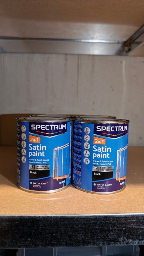 4x Spectrum 2-in-1 Satin Paint Zwart – spuitverf – nieuw, Zwart, Nieuw, Ophalen of Verzenden, Lak