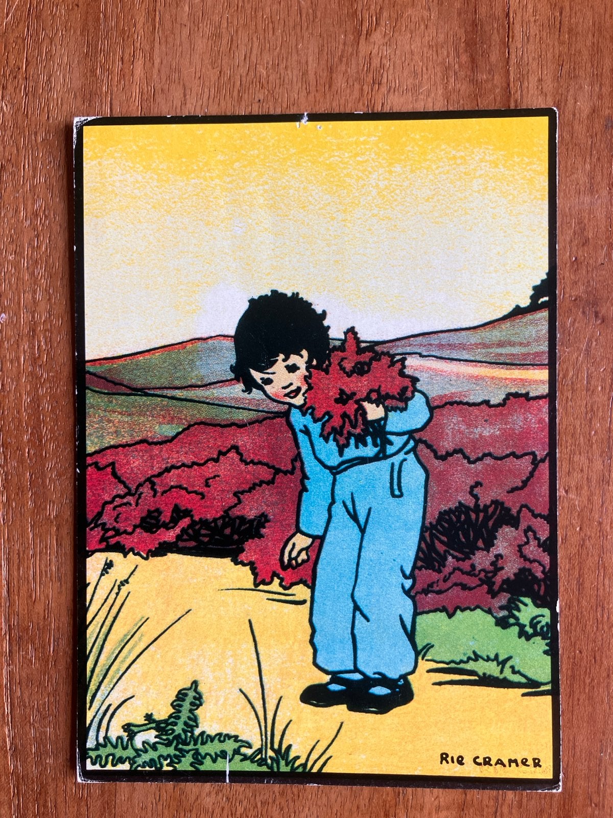 Vintage Rie Cramer Ansichtkaart - Jongen met Bladeren, Ophalen of Verzenden, 1960 tot 1980, Gelopen, Kinderen