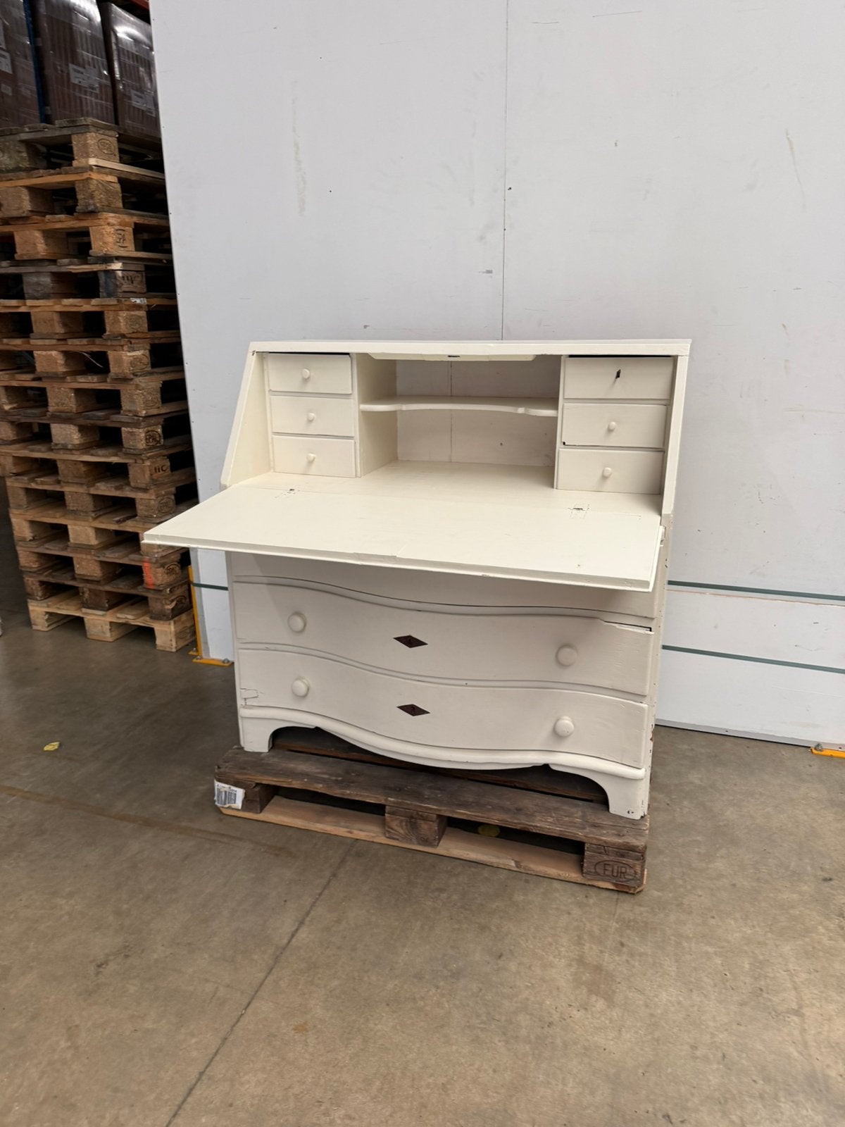 Wit secretaire / klepbureau met laden – brocante, Ophalen, Gebruikt