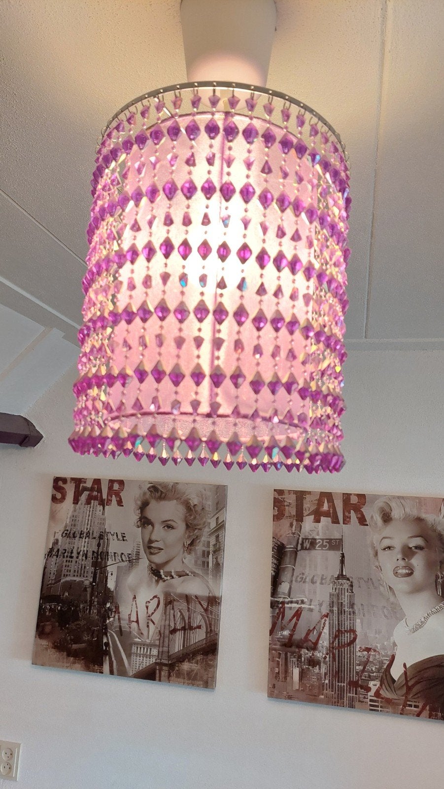 Paarse hanglamp met kralen - Sfeervolle verlichting, Ophalen, Modern, Glamour, Speels, E27 (groot), Kunststof