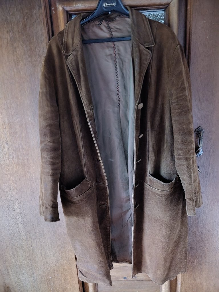 Vintage bruine suede jas uit de jaren 70, maat M, Ophalen of Verzenden, Gedragen, Maat 38/40 (M), Bruin