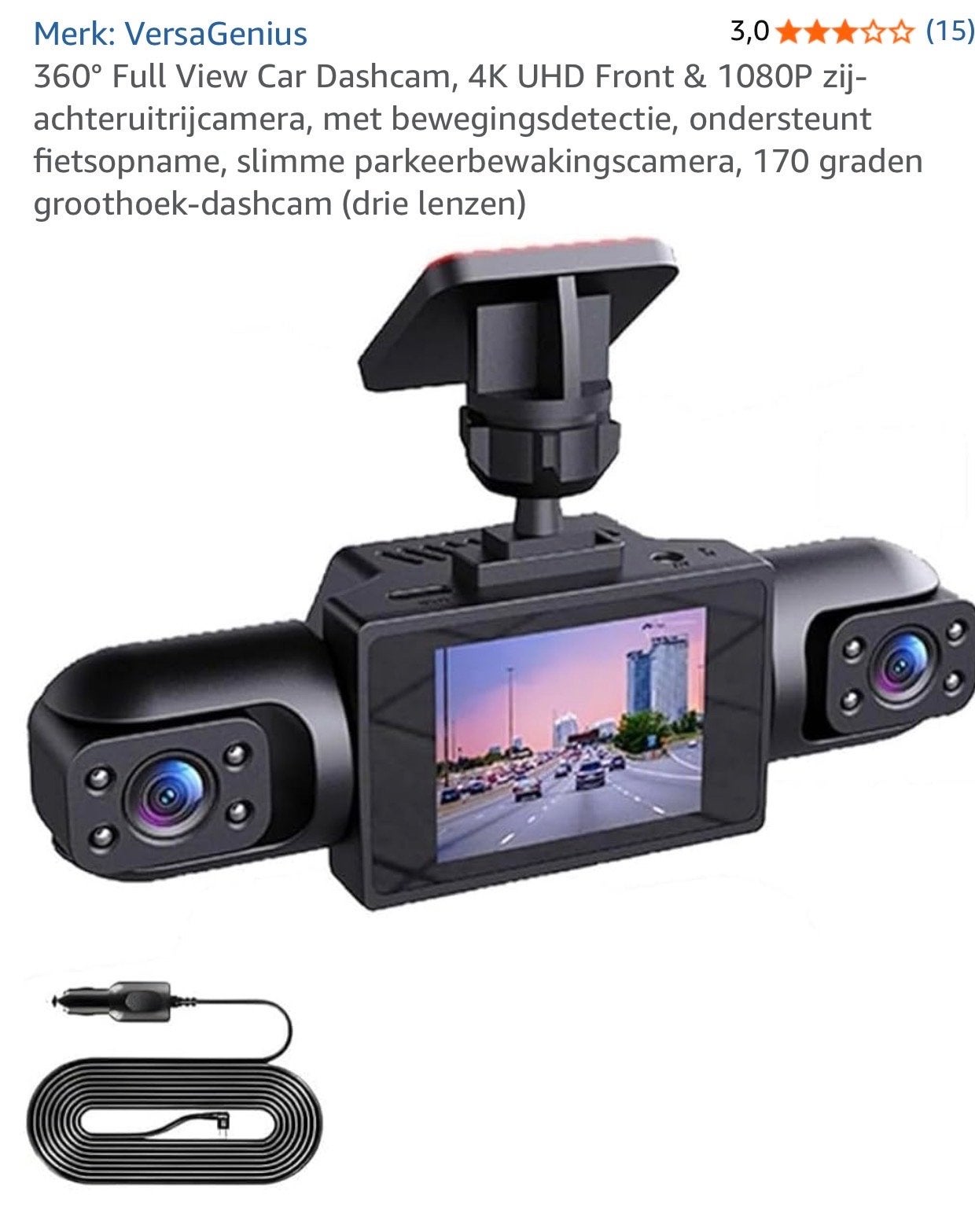 VersaGenius 360 Dashcam 4K UHD met bewegingsdetectie, Ophalen of Verzenden, Nieuw