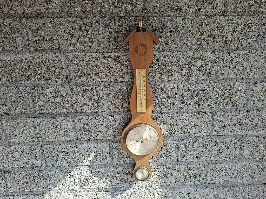 nr 1 vintage barometer midden eiken en goed werkend, Ophalen of Verzenden, Gebruikt