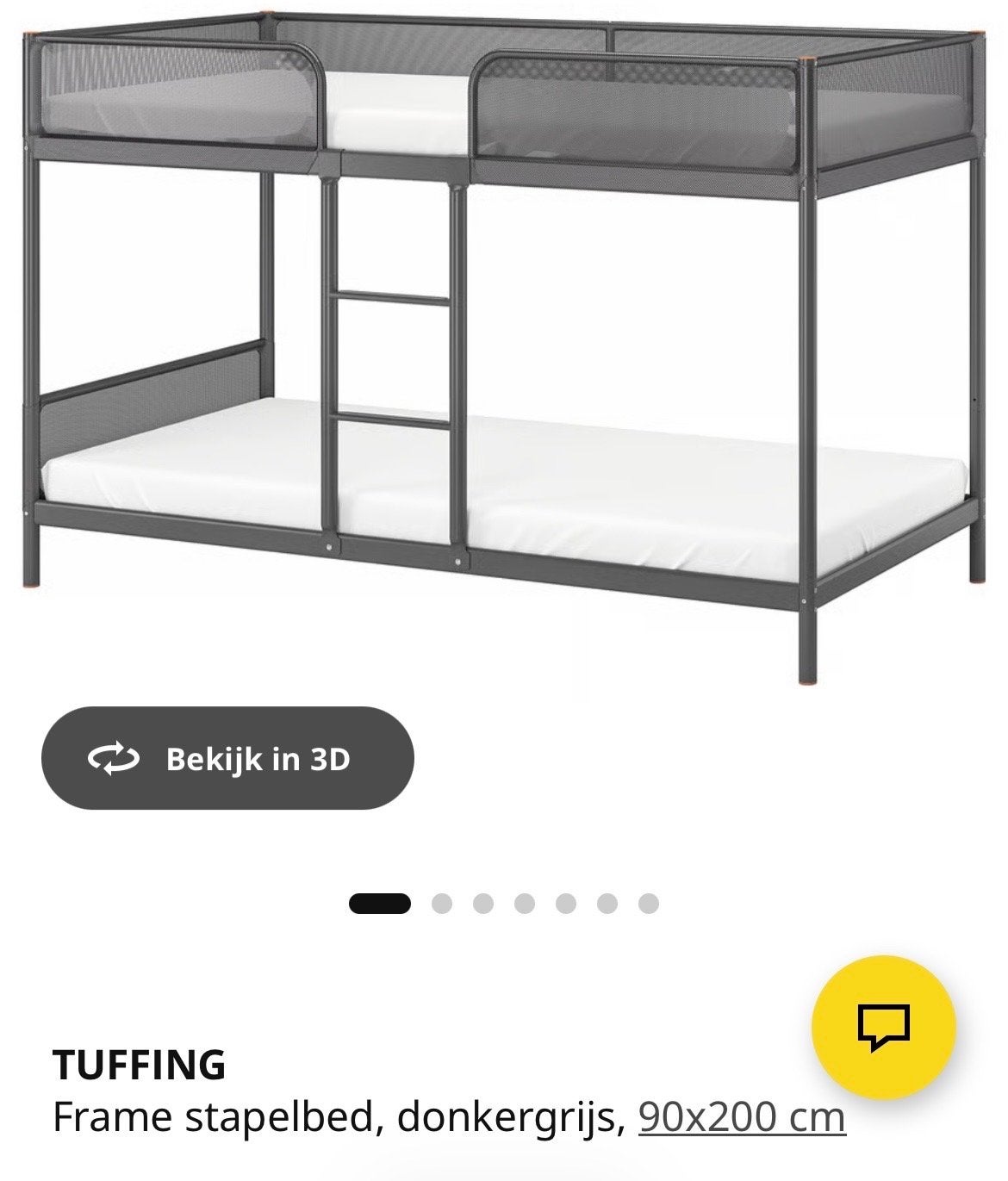 IKEA Tuffing Stapelbed - Donkergrijs, 90x200 cm, Ophalen, 90 cm, Eenpersoons, Zo goed als nieuw