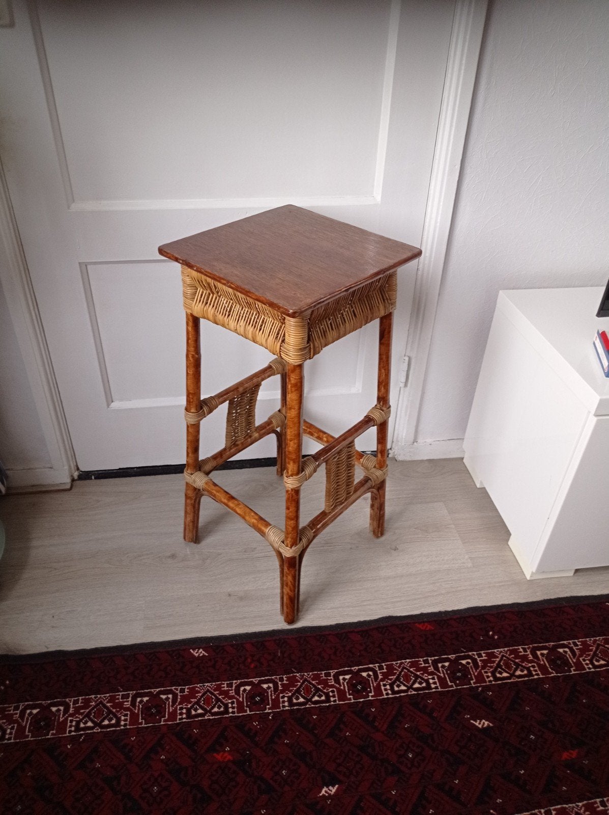 Vintage plantentafel met rotan en bamboe onderstel, Ophalen of Verzenden
