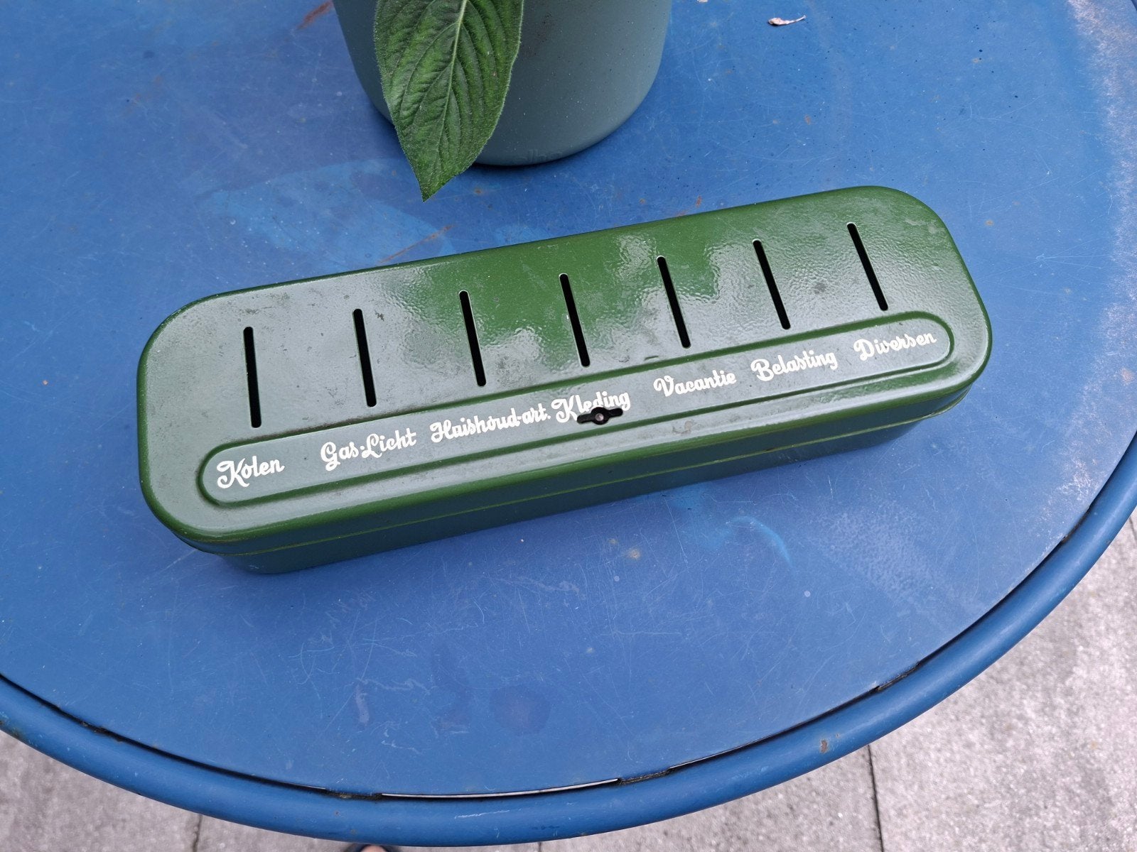 Brabantia groen emaille spaarpot vintage, Ophalen of Verzenden, Gebruikt, Metaal of Blik, Overige thema's