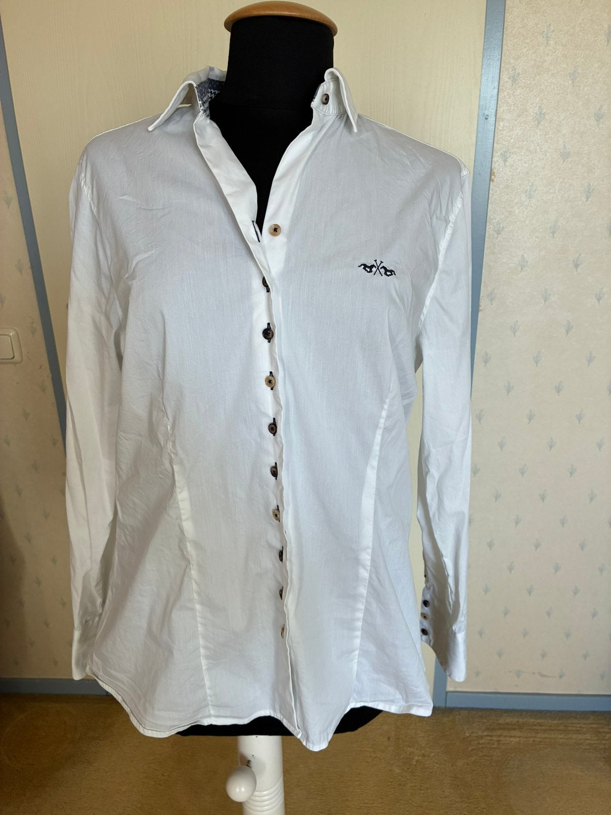 073 HV Society blouse in maat XXXL wit met blauw, Verzenden, Zo goed als nieuw, Maat 42/44 (L), Wit
