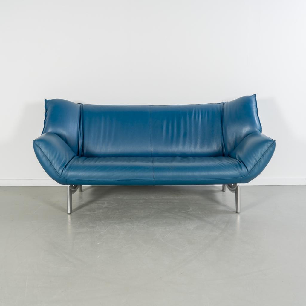 1x Leolux Tango 3-zits/223cm Bank Turquoise Leer - Gepolijst, Huis en Inrichting, Banken | Bankstellen, Niet ingevuld, Gebruikt