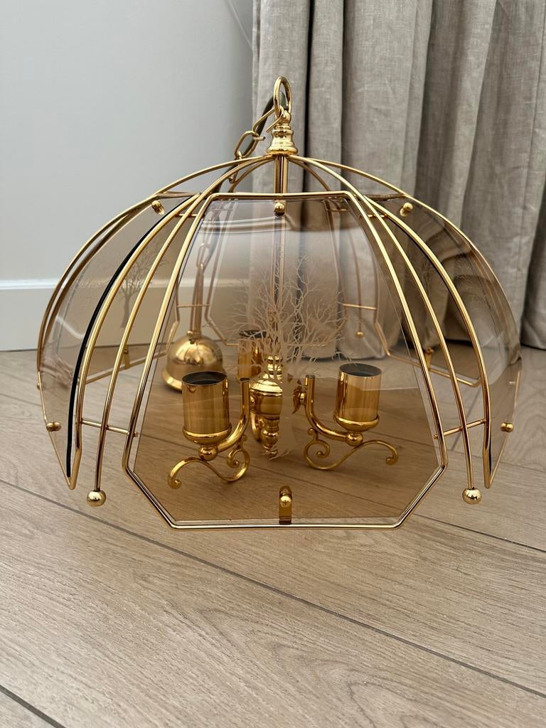 Vintage Hollywood regency mid-century hanglamp, Ophalen, Gebruikt, Glas, Vintage Hollywood Regency mid-century