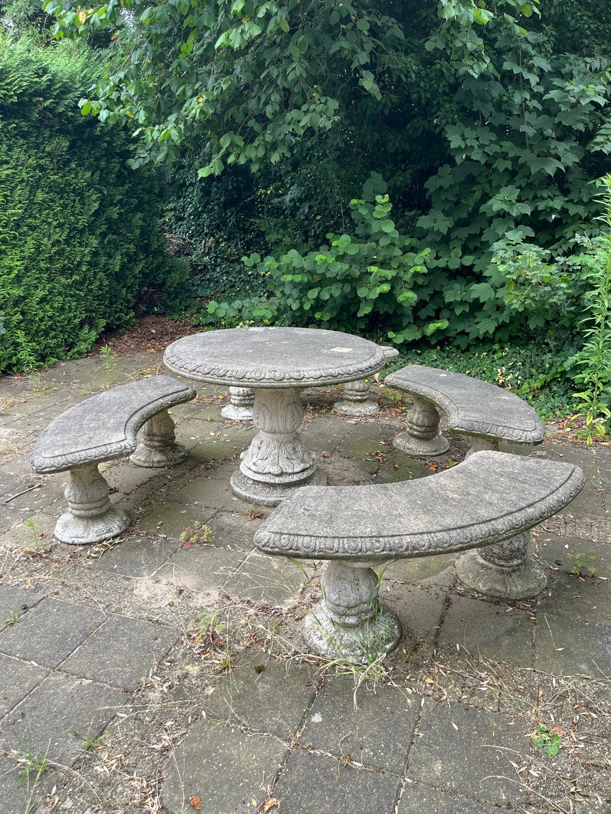 Betonnen tuinset - Zware kwaliteit, stralend wit na reinigin, Tuin en Terras, Tuinsets en Loungesets, Ophalen, Gebruikt, Eettafel