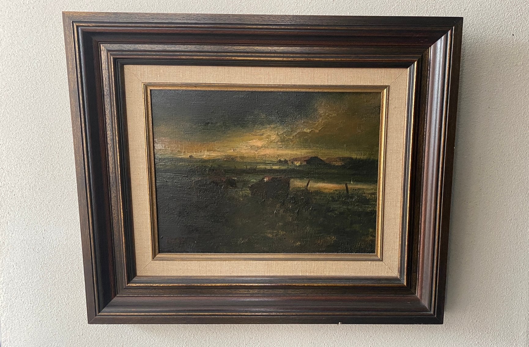-:- Donkere avondstemming de Peel Limburg -:-, Doek, Realistisch, Ophalen of Verzenden, Gesigneerd