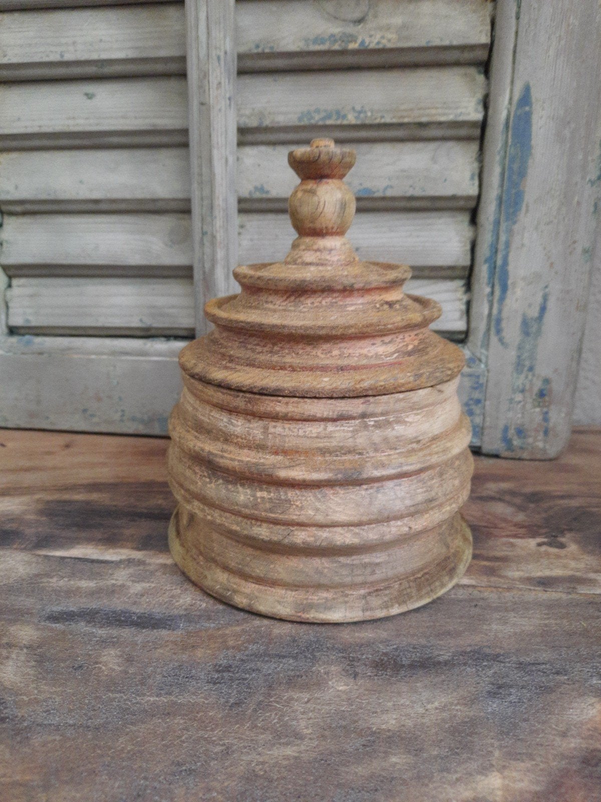 Oude houten tabakspot houten pot potje stoer landelijk sober, Ophalen, Gebruikt, Hout