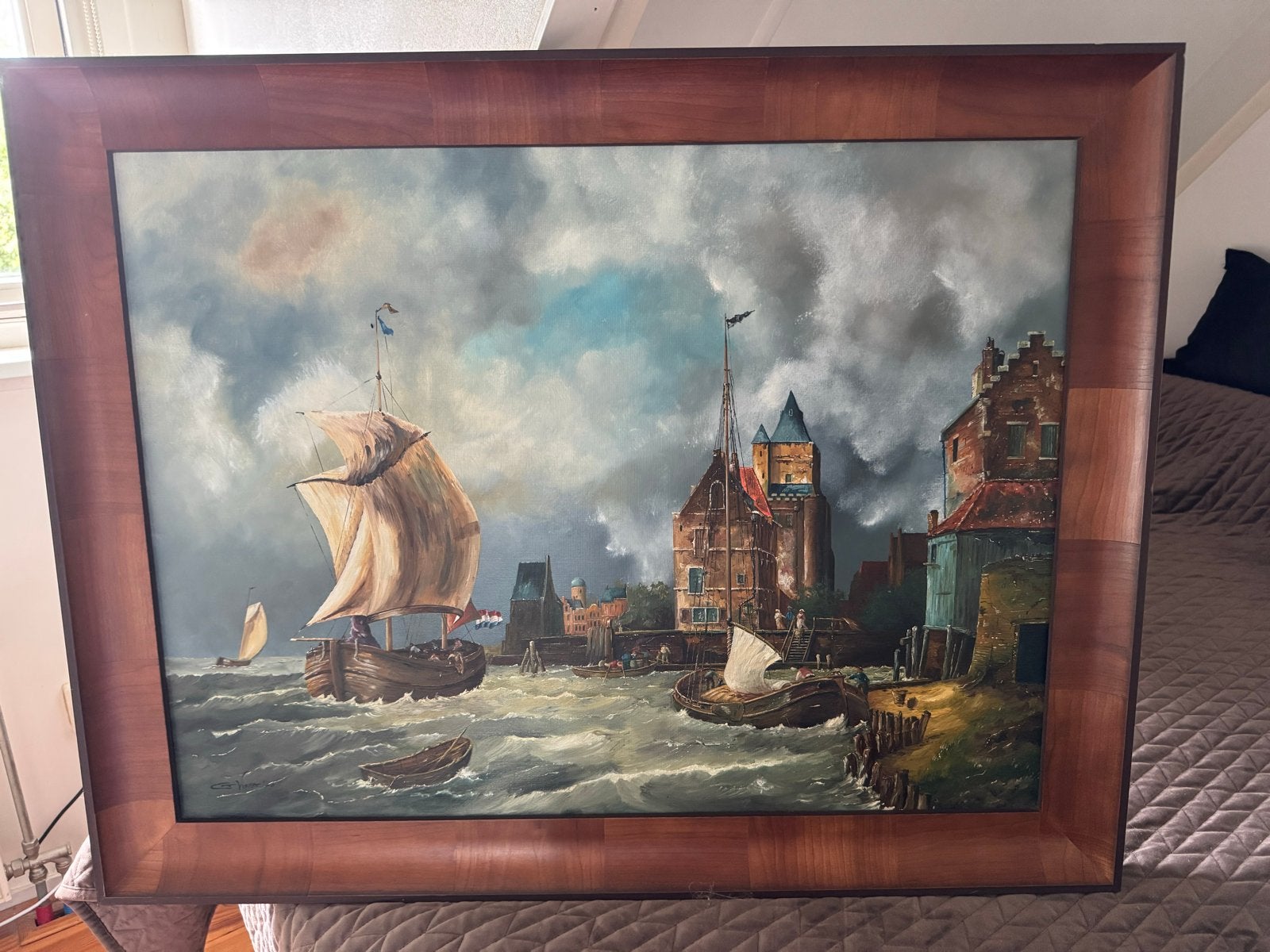 Schilderij Cor Visser - Maritiem tafereel met zeilschepen, Antiek en Kunst, Ophalen, Doek, Gesigneerd, Olieverf