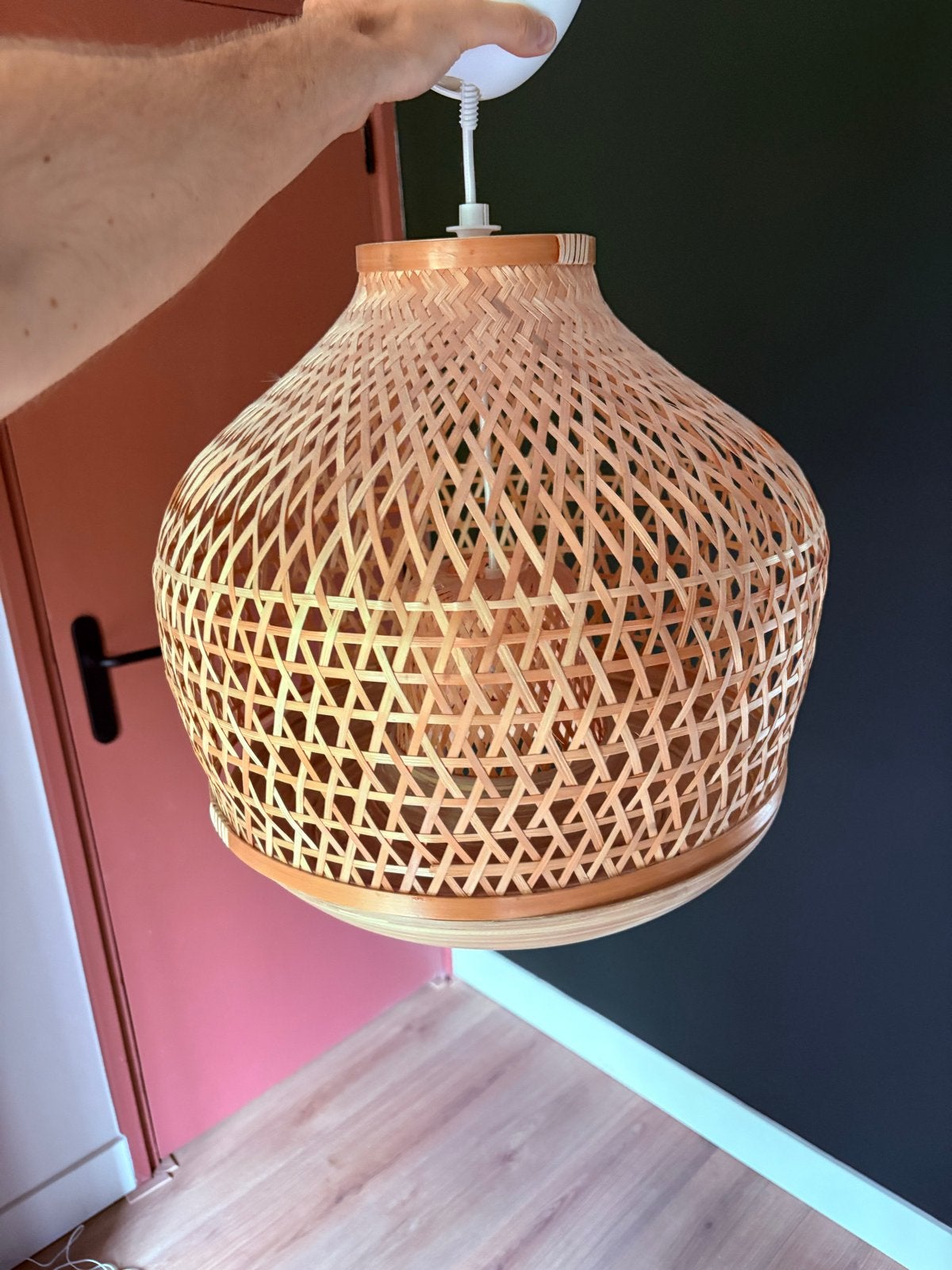 Ikea MISTERHULT | Hanglamp bamboe, Huis en Inrichting, Ophalen, Zo goed als nieuw, Natuurlijk materiaal, E27 (groot)