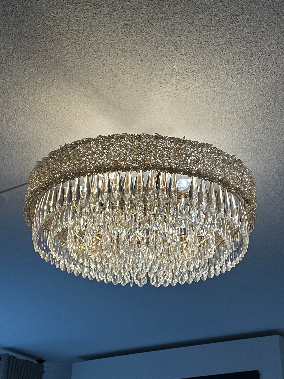 Luxe Plafondlamp met Kristallen Druppels, Huis en Inrichting, Ophalen, Zo goed als nieuw, Glas, E14 (klein)