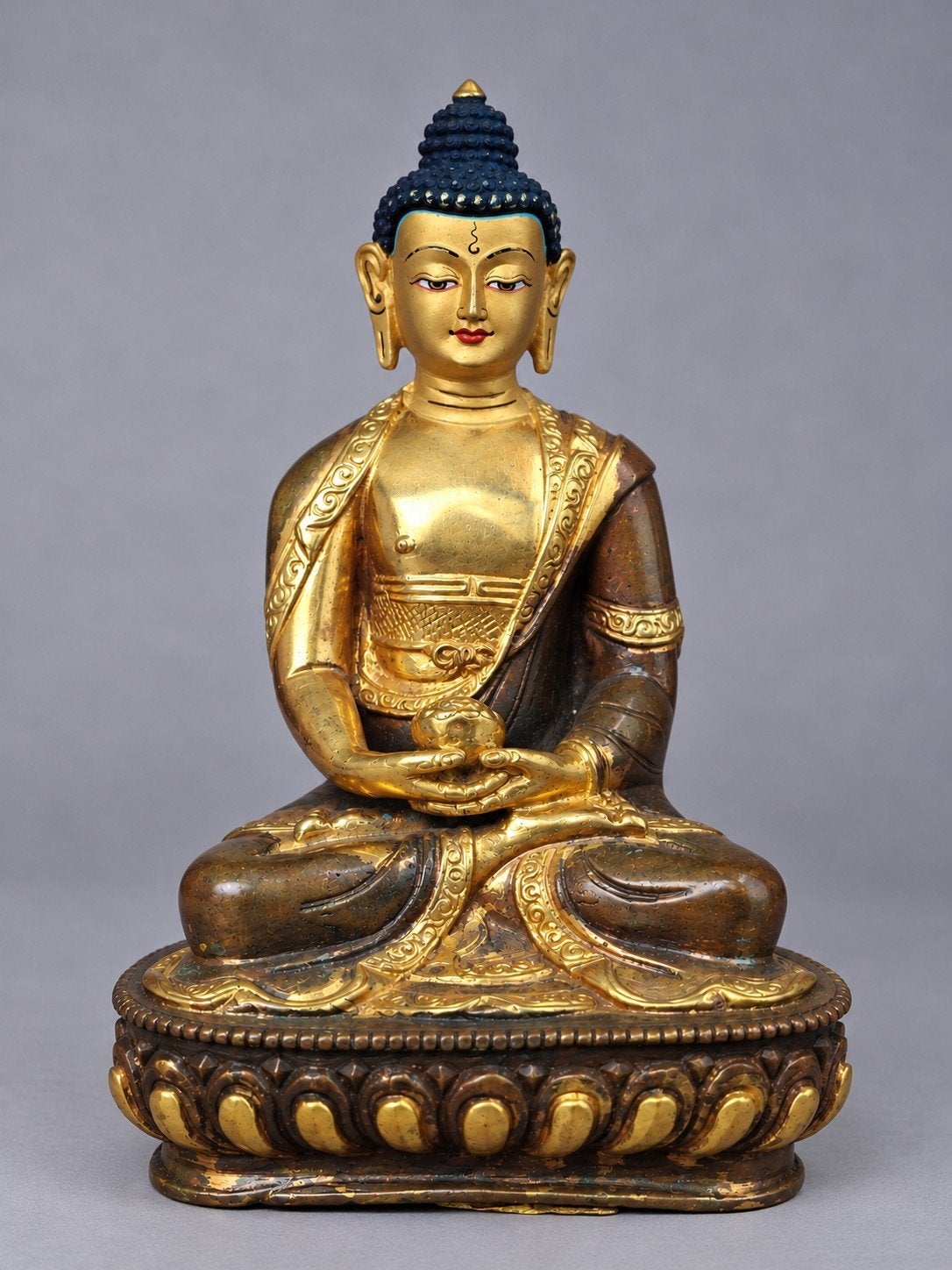 Bronzen Gold Face Boeddha – Tibet/Nepal, Ophalen of Verzenden, Beeld, Brons