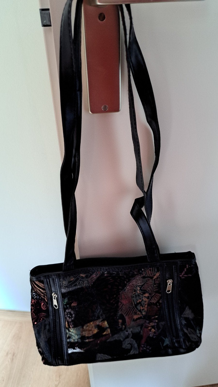 Zwarte handtas met patchwork en ritsen, Ophalen, Gebruikt, Zwart, Handtas