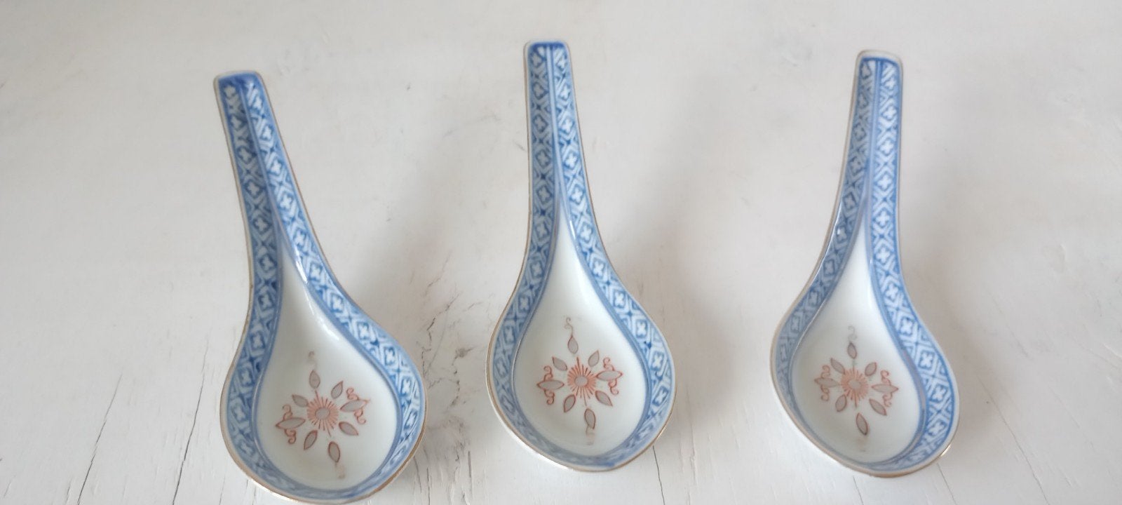 3 + 1 Vintage Chinese Porseleinen Soeplepels 'Rice Grain', Ophalen of Verzenden