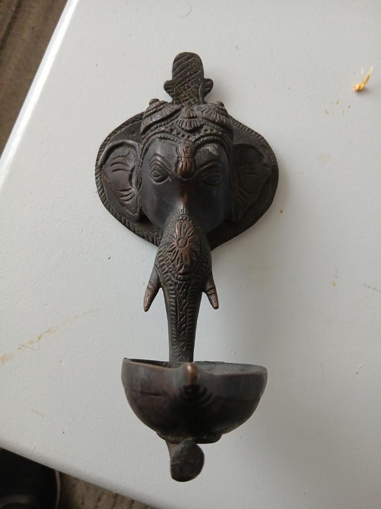 Bronzen ? olielamp ganesha india ? voor aan de muur, Antiek en Kunst, Ophalen of Verzenden