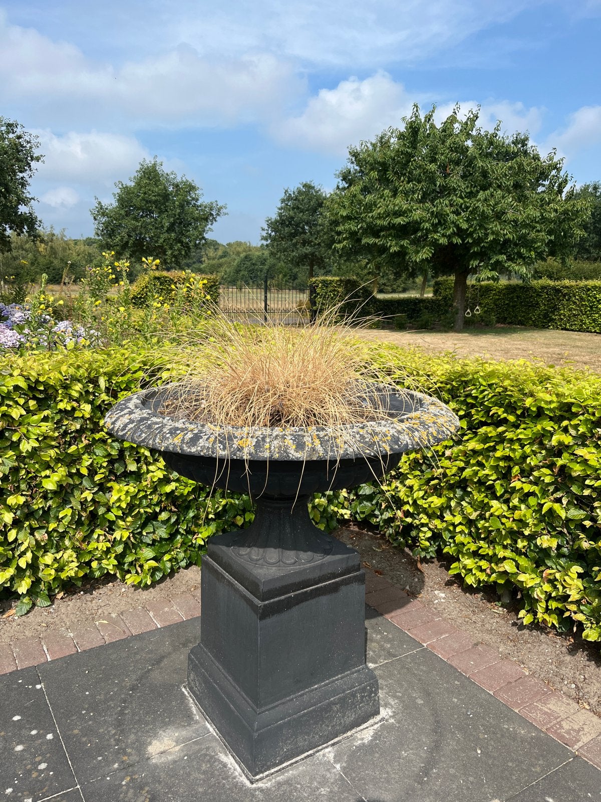 Grote gietijzeren plantenbak op sokkel, Ophalen, Gebruikt, Balkon, 40 cm of meer