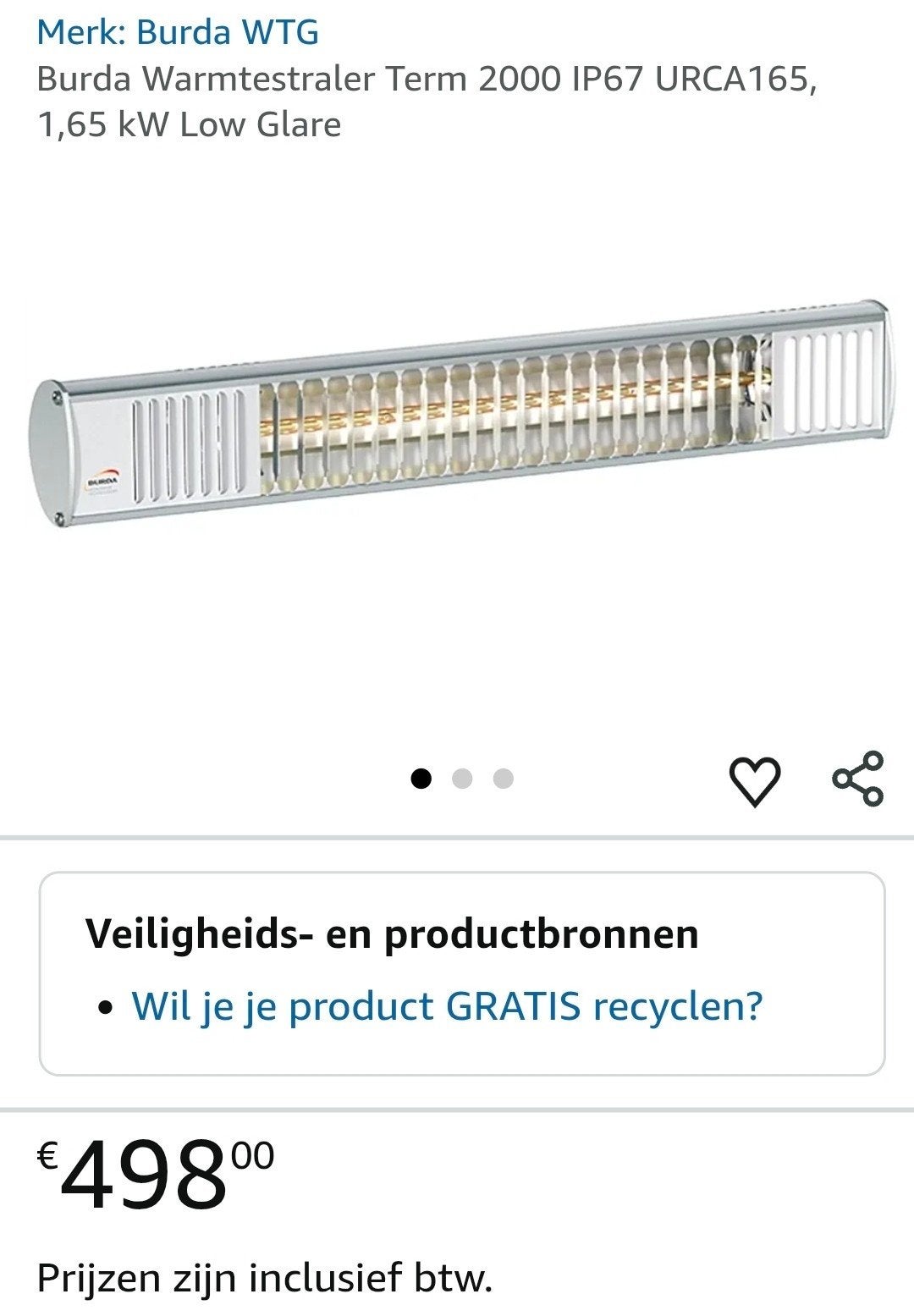 Burda WTG Warmtestraler Term 2000 IP67 URCA165 1,65 kW, Tuin en Terras, Terrasverwarmers, Ophalen