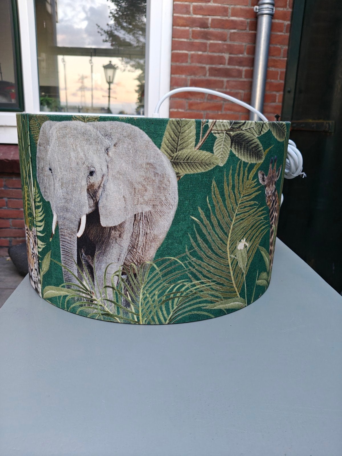 Hanglampenkap met jungleprint en dieren, 24 cm, Rond, Zo goed als nieuw, Textiel