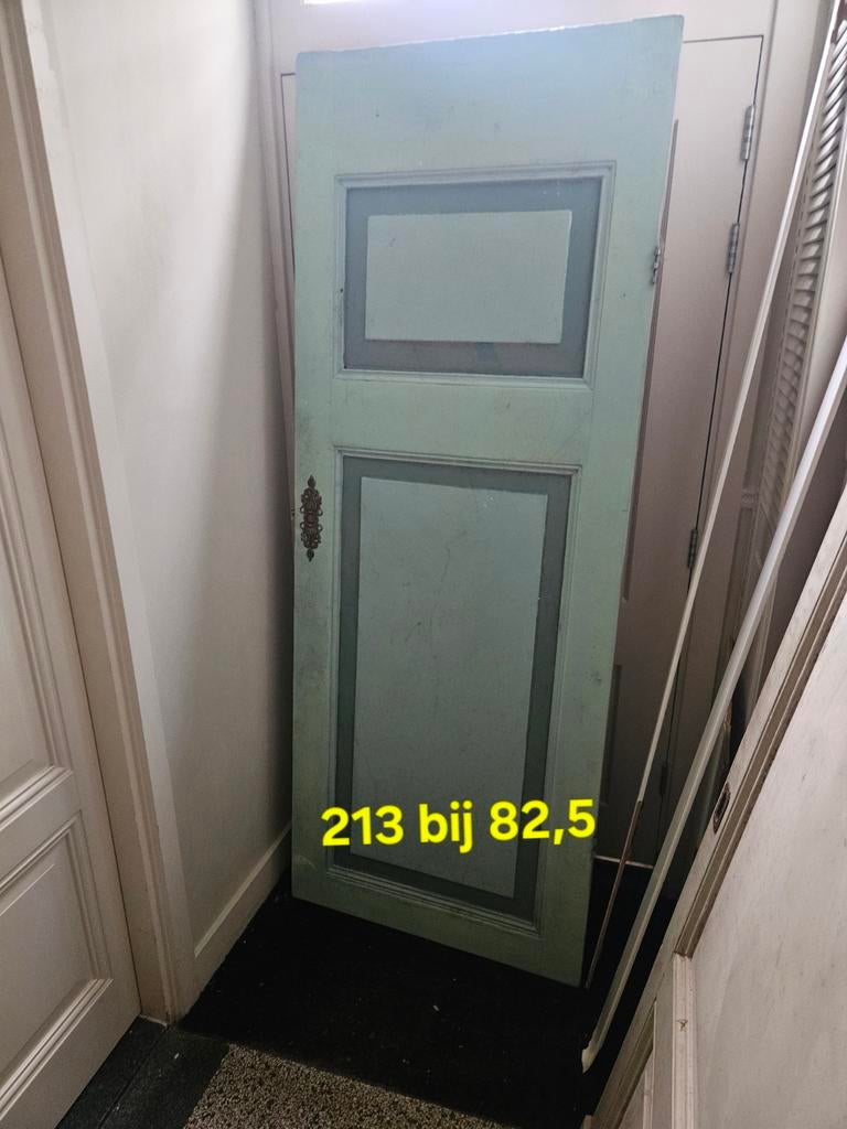 Vintage Binnendeur - 213x82,5 cm - Groen/Grijs, Ophalen