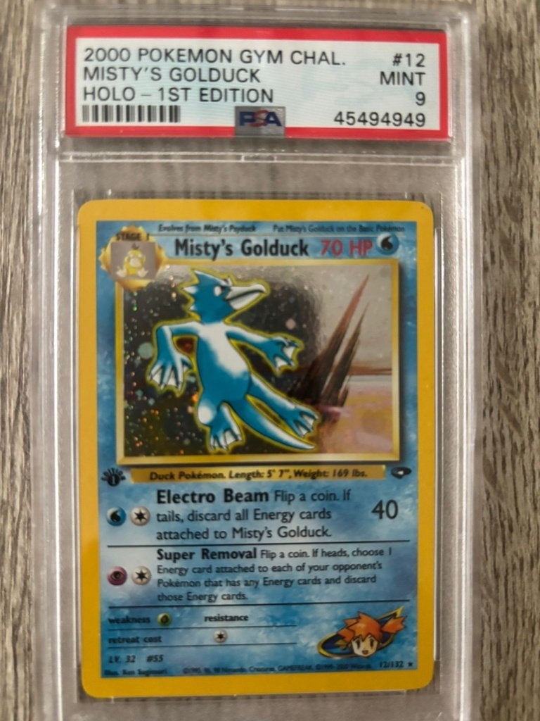 Misty’s Golduck 1st Edition PSA 9 – Gym Challenge Holo 2000, Ophalen, Zo goed als nieuw, Foil