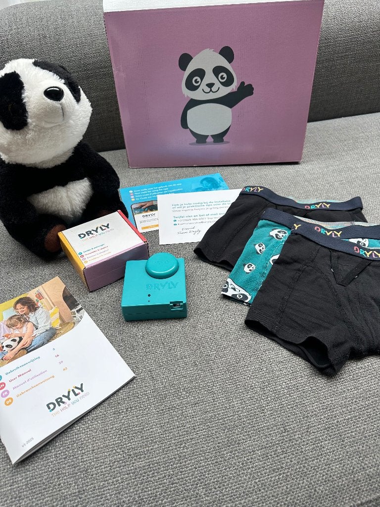 Dryly plaswekker set met 3 boxers en panda knuffel, Kinderen en Baby's, Verzenden, Zo goed als nieuw