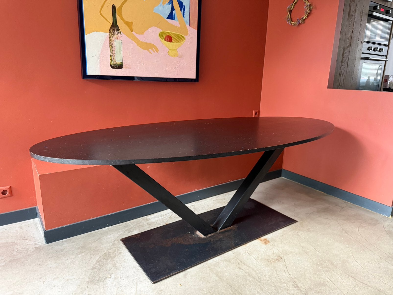 Massief eiken ovale eettafel 220x100 cm – Kas20 – €225, Ophalen, Gebruikt, 100 tot 150 cm, Eikenhout